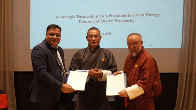 The MoU was signed by DGPC’s managing director Dasho Chhewang Rinzin and Adani Green Hydro Ltd’s chief operating officer(PSP & Hydro) Naresh Telgu (X/tsheringtobgay)