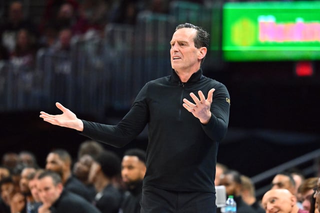 CLEVELAND, OHIO - MAY 04: Head coach Kenny Atkinson of the Cleveland Cavaliers reacts during the third quarter of game one of the Eastern Conference Semifinals against the Indiana Pacers at Rocket Arena on May 04, 2025 in Cleveland, Ohio.