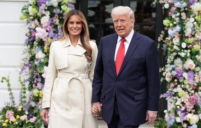 U.S. President Donald Trump and U.S. first lady Melania Trump attend the annual White House Easter Egg Roll event, at the White House in Washington, D.C., U.S., April 21, 2025.