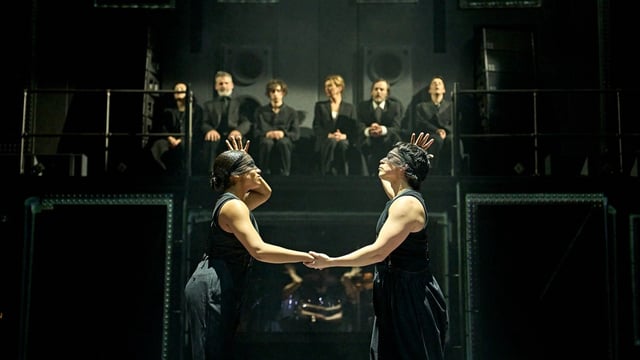 Romaya Weaver and James Cooney in Hamlet Hail to the Thief at Aviva Studios