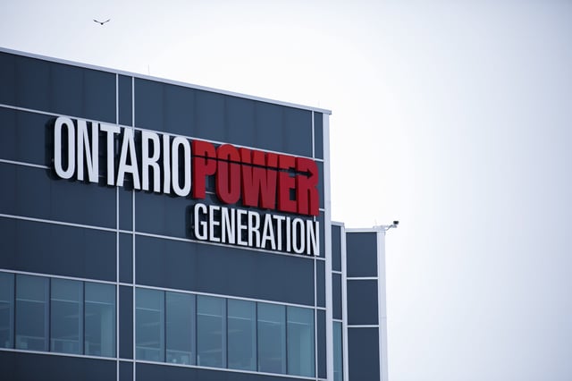 Ontario Power Generation signage is seen at a facility at the Darlington Power Complex, in Bowmanville, Ont., on May 31, 2019. The federal government's Canada Infrastructure Bank is putting nearly $1 billion toward the construction of the country's first small modular reactor, located at the site of an existing nuclear plant in Ontario. 