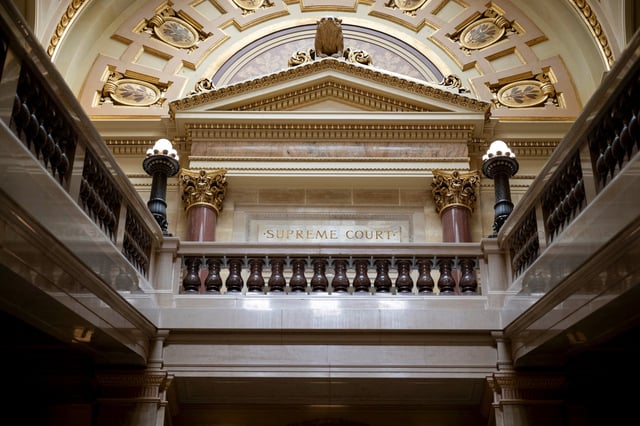 A view of the Wisconsin Supreme Court in the State Capitol Building on the day of the Wisconsin Supreme Court election in Madison, Wisconsin, U.S., April 1, 2025.    REUTERS/Vincent Alban/File Photo