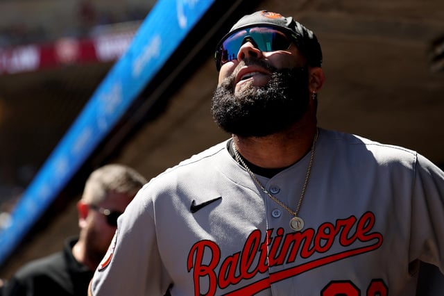 Emmanuel Rivera #26 of the Baltimore Orioles reacts after officials ruled him out at home plate in the sixth inning of a game against the Minnesota Twins at Target Field on May 8, 2025 in Minneapolis, Minnesota. (Photo by Ellen Schmidt/Getty Images)