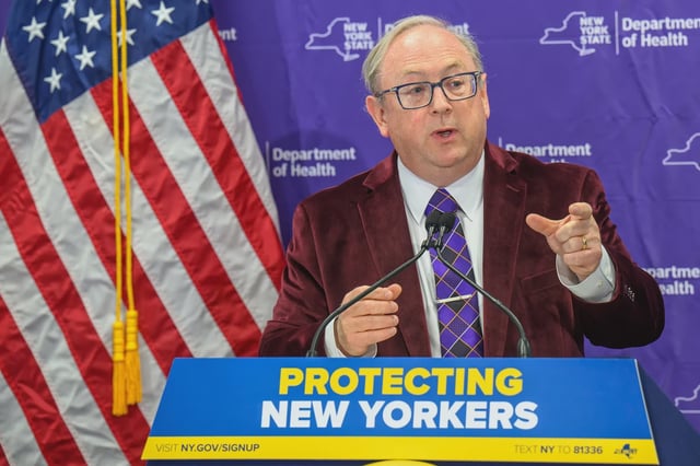 State Department of Health Commissioner Dr. James McDonald gives an update on the statewide response to recent measles outbreaks during a press conference on Wednesday, March 19, 2025.