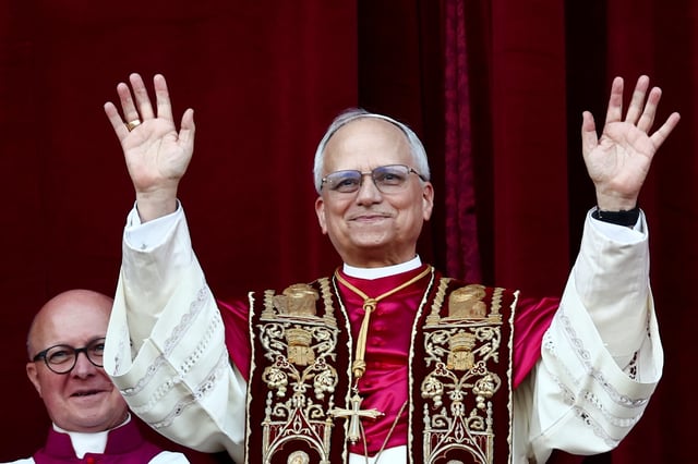 Newly elected Pope Leo XIV, Cardinal Robert Prevost of the United States appears on the balcony of St. Peter's Basilica, at the Vatican, May 8, 2025. REUTERS/Yara Nardi