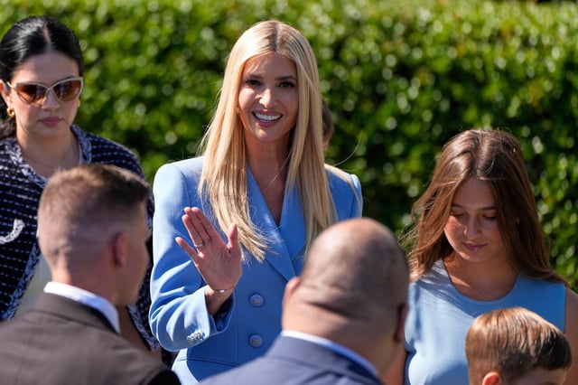 Ivanka Trump, center, and her daughter Arabella Kushner, right, arrive before President Donald Trump welcomes the Super Bowl champion Philadelphia Eagles NFL football team to the South Lawn of the White House in Washington, DC, on April 28.