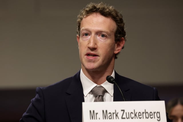 WASHINGTON, DC - JANUARY 31: Mark Zuckerberg, CEO of Meta testifies before the Senate Judiciary Committee at the Dirksen Senate Office Building on January 31, 2024 in Washington, DC. The committee heard testimony from the heads of the largest tech firms on the dangers of child sexual exploitation on social media. (Photo by Alex Wong/Getty Images)