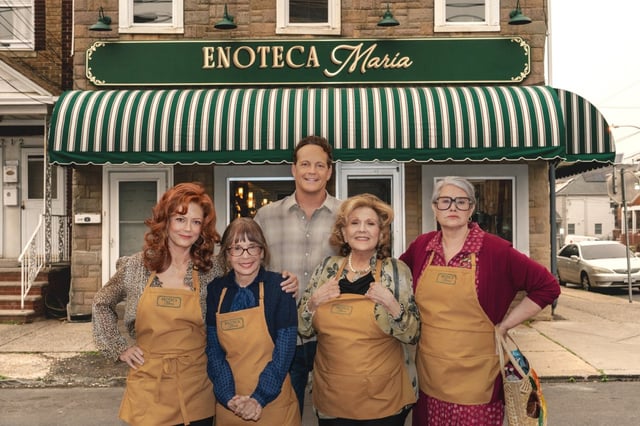 Susan Sarandon, left, Talia Shire, Vince Vaughn, Brenda Vaccaro and Lorraine Bracco star in “Nonnas.” (Courtesy of Netflix)