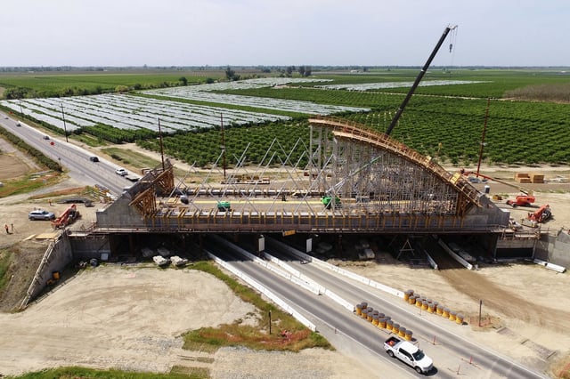 The Tied Arch Bridge construction site, built to take future high-speed trains over State Route 43, on April 15.