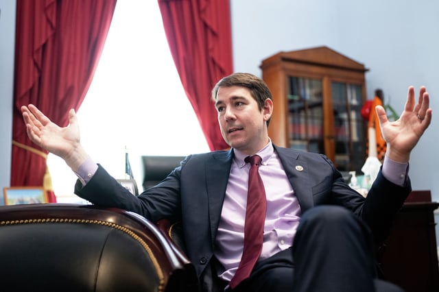 Rep. Josh Harder, D-Calif., in his office in the Cannon House Office Building on April 1.