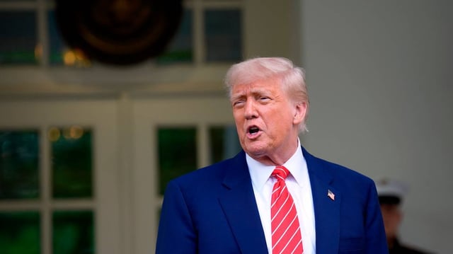 U.S. President Donald Trump makes comments to journalists outside the West Wing of the White House in Washington, D.C., on Thursday, May 8, 2025. (Yuri Gripas/Abaca Press/TNS)