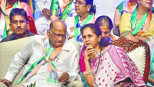 Mumbai, India – Feb 15, 2024: NCP Sharadchandra Pawar party Woman's wing organized Women's Convention, at Shanmukhanand Hall, in presence of Sharad Pawar, Supriya Sule, Jayant Patil, and other leaders, in Mumbai, India, on Thursday, February 15, 2024. (Photo by Bhushan Koyande/HT Photo)