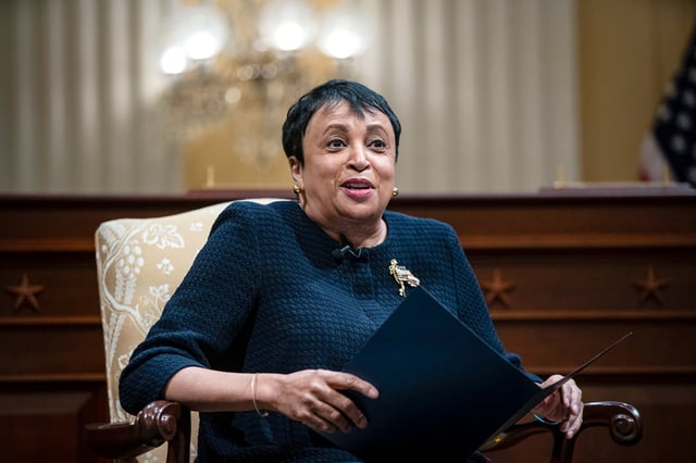 Then-Librarian of Congress Carla Hayden during a discussion with historians Doris Kearns Goodwin and Jon Meacham on Capitol Hill, on Jan. 6, 2022.