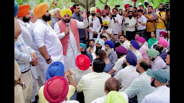 Punjab chief minister Bhagwant Mann staged a sit-in at Nangal on Thursday. (HT Photo)