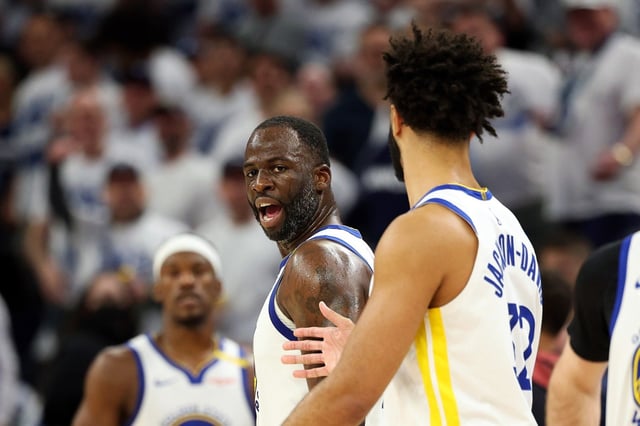 Draymond Green #23 of the Golden State Warriors (C) reacts to his technical foul against the Minnesota Timberwolves in the second quarter of Game Two of the Western Conference Second Round NBA Playoffs at Target Center on May 08, 2025 in Minneapolis, Minnesota. NOTE TO USER: User expressly acknowledges and agrees that, by downloading and or using this photograph, User is consenting to the terms and conditions of the Getty Images License Agreement. (Photo by David Berding/Getty Images)