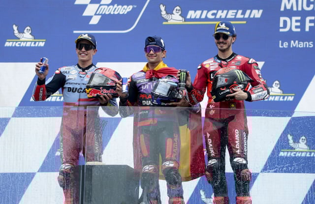 En 2024, Jorge Martín superó en Le Mans a sus dos rivales por el campeonato del mundo.
