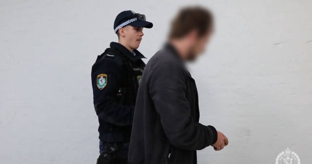 Police arrest the Wagga man in Albury on Friday, May 9, after the death of a four-week-old baby in 2023. Picture by NSW Police
