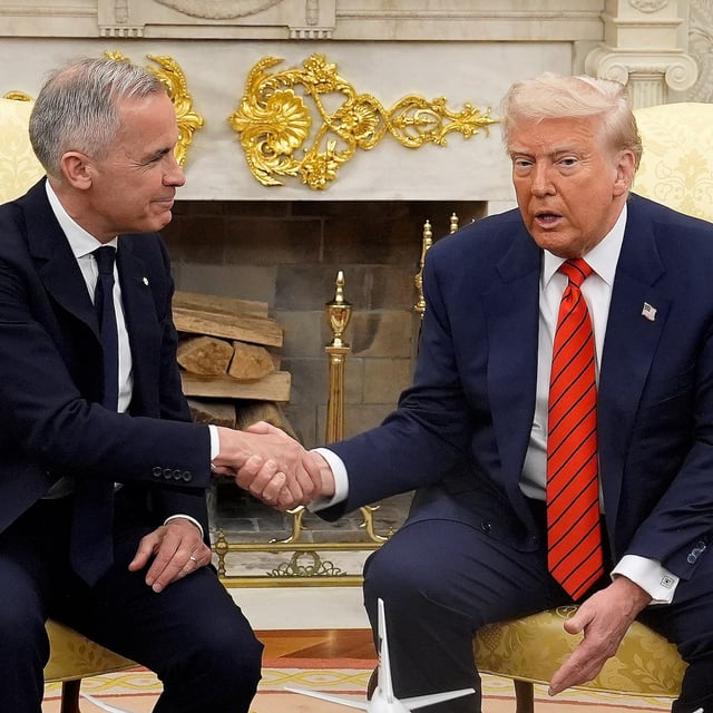 Prime Minister Mark Carney and U.S. President Donald Trump meet at the White House in Washington, D.C., on Tuesday, May 6, 2025. THE CANADIAN PRESS/Adrian Wyld