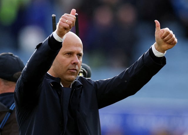 Soccer Football - Premier League - Leicester City v Liverpool - King Power Stadium, Leicester, Britain - April 20, 2025   Liverpool manager Arne Slot celebrates after the match REUTERS/Phil Noble/File Photo