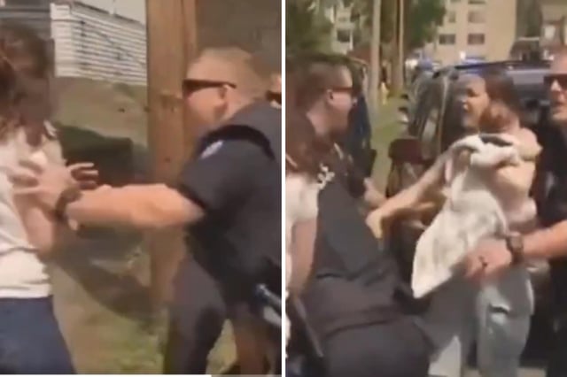 The tense scenes unfolded Thursday morning, with footage appearing to show agents pushing back against residents who were protesting the administration&#39;s hardline immigration policies.
