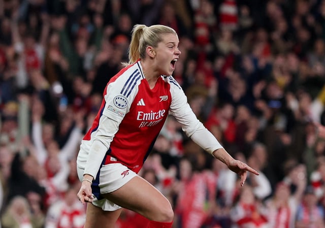 Soccer Football - Women's Champions League - Quarter Final - Second Leg - Arsenal v Real Madrid - Emirates Stadium, London, Britain - March 26, 2025 Arsenal's Alessia Russo celebrates. Action Images via Reuters/Paul Childs/File Photo