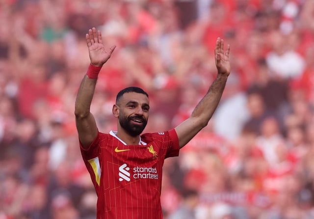 Soccer Football - Premier League - Liverpool v Tottenham Hotspur - Anfield, Liverpool, Britain - April 27, 2025 Liverpool's Mohamed Salah celebrates after winning the Premier League REUTERS/Phil Noble/File Photo