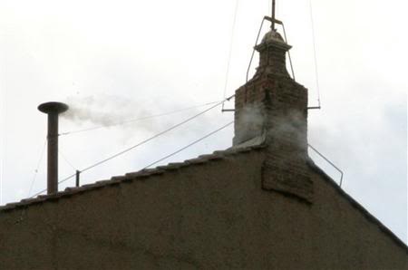 White smoke in the Sistine Chapel, indicating that a pope has been elected by the College of Cardinals. Image via Wikipedia.