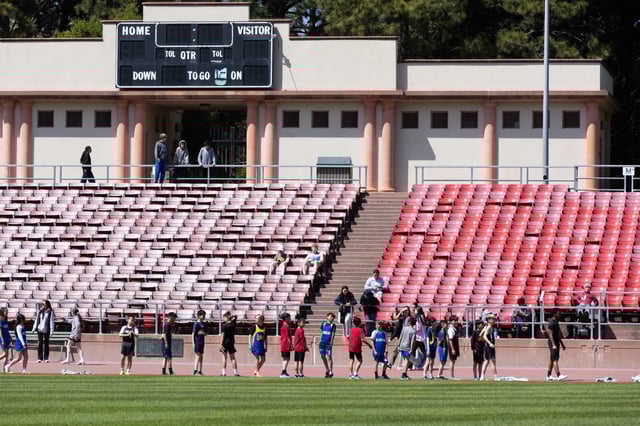 Athletes compete in a middle school track meet at Kezar Stadium in San Francisco last month. 