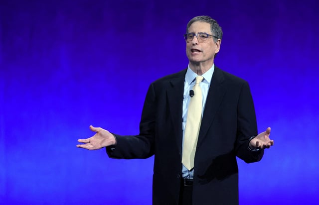 Tom Rothman, CEO and chairman of Sony Pictures, speaks during a Sony Pictures presentation at CinemaCon, the official convention of Cinema United, in Las Vegas, Nevada, U.S. March 31, 2025. REUTERS/Steve Marcus/File photo