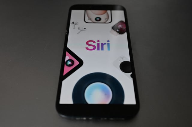 This photograph shows wordmark of Siri, a digital assistant developed by Apple Inc., displayed on a smartphone in Bordeaux, south-western France on February 14, 2025.