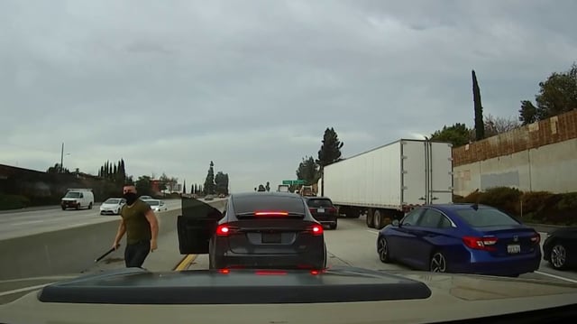 A Tesla driver is involved in a confrontation on the 2 Freeway in Glendale.