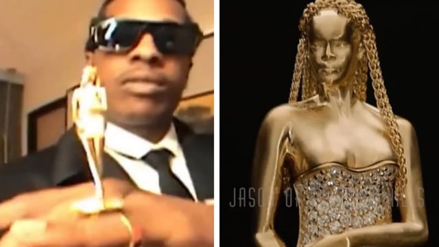A$AP Rocky shows off an extravagant gold and diamond ring that looks exactly like Rihanna