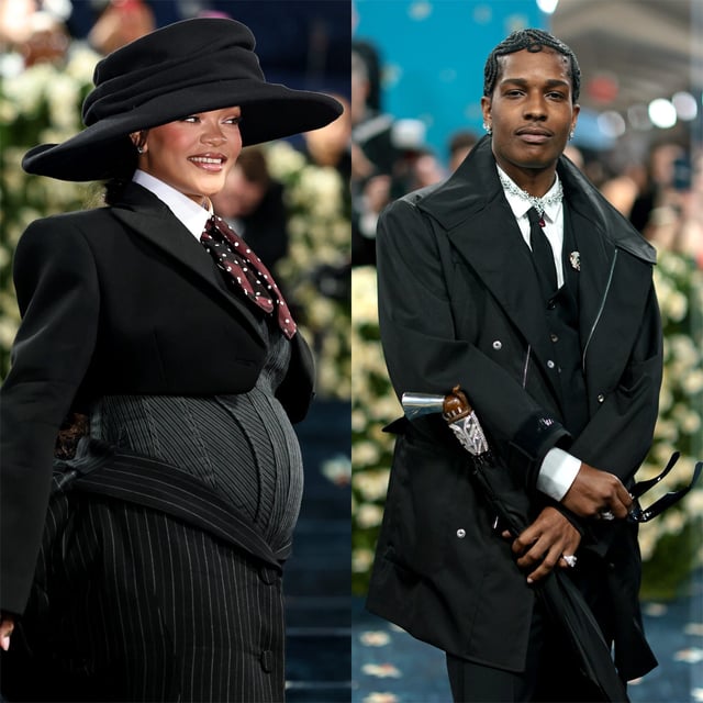 Rihanna and A$AP Rocky pose at 2025 Met Gala.