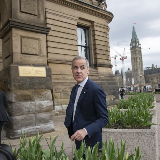 Prime Minister Mark Carney arrives at the Office of the Prime Minister in Ottawa on April 29, 2025.  Carney and the LiberalParty of Canada won the federal election landing with168 seats to form a minority government. (Fred Lum/The Globe and Mail)