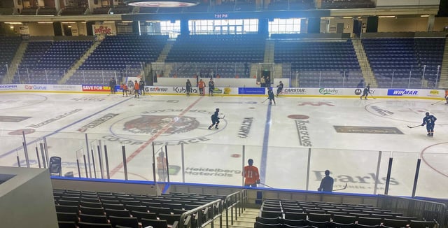 NEWS PHOTO JAMES TUBB The Medicine Hat Tigers take morning skate Friday at Co-op Place ahead of Game 1 of the WHL Championship series against the Spokane Chiefs.