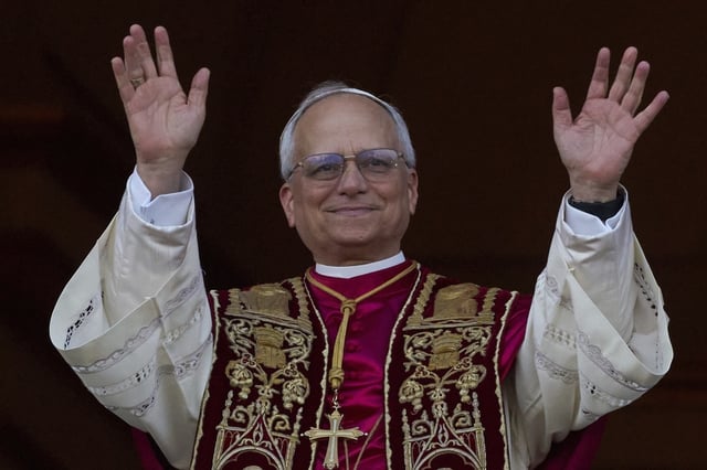 Newly elected Pope Leo XIV appears at the balcony of St. Peter's Basilica at the Vatican, Thursday, May 8, 2025. (AP Photo/Andrew Medichini)