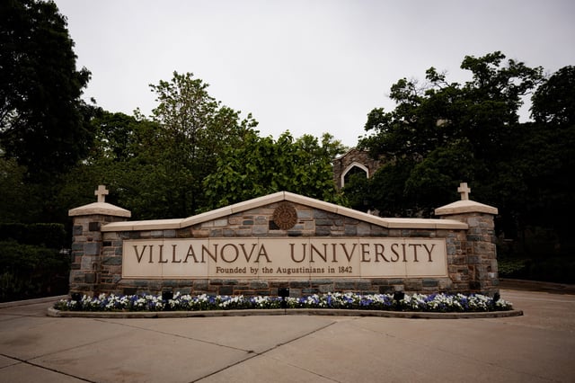 A signage adorns Villanova University in Villanova, Pennsylvania, U.S., May 9, 2025.  REUTERS/Hannah Beier