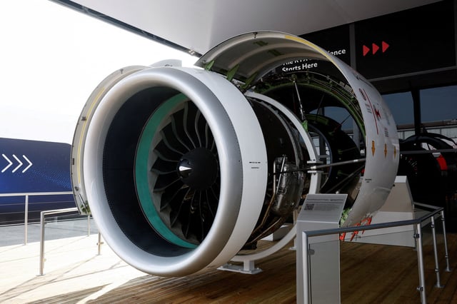 Model of a Pratt & Whitney GTF engine is displayed at the 54th International Paris Air Show at Le Bourget Airport near Paris, France, June 20, 2023. REUTERS/Benoit Tessier/File Photo
