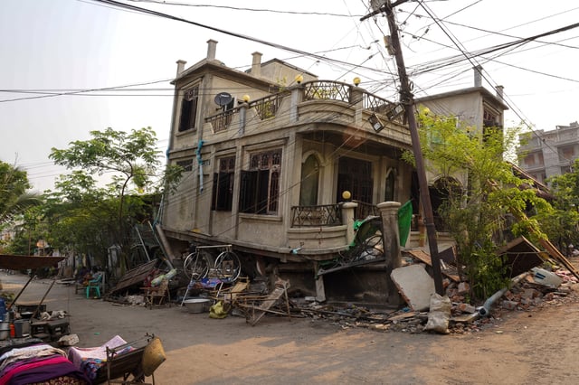 A damaged building is pictured following a strong earthquake in Amarapura township, Myanmar, April 4, 2025. REUTERS/Stringer/File Photo