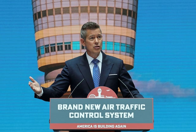 U.S. Transportation Secretary Sean Duffy announces an air traffic control infrastructure plan at the Transportation Department in Washington, D.C., U.S., May 8, 2025.