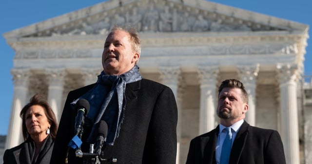 Attorney General Ken Paxton speaks at a press conference in front of the Supreme Court building in Washington on Jan. 15, 2025.
