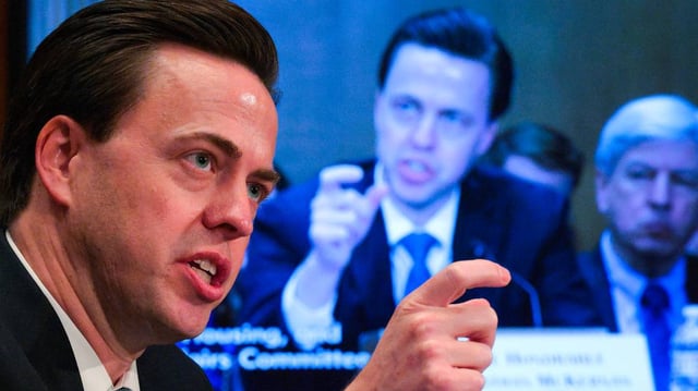 Jonathan McKernan, nominee for director of the Bureau of Consumer Financial Protection, testifies at a hearing of the Senate Banking Committee on Feb. 27, 2025, at the Dirksen Senate Building in Washington, D.C. (Kayla Bartkowski/Getty Images/TNS)