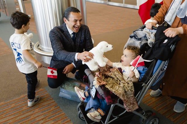 Manitoba Premier Wab Kinew greets a family from Gaza, which a child who needs life-changing medical care and will get it in the province.