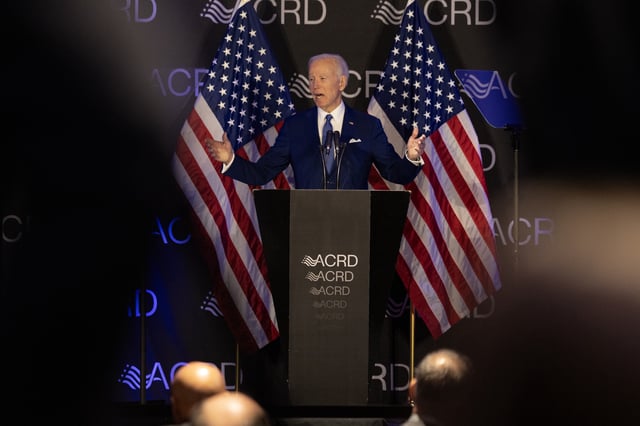Former U.S. President Joe Biden speaks at a conference hosted by the Advocates, Counselors, and Representatives for the Disabled (ACRD) on April 15, 2025, in Chicago, Illinois. (Photo by Scott Olson/Getty Images)