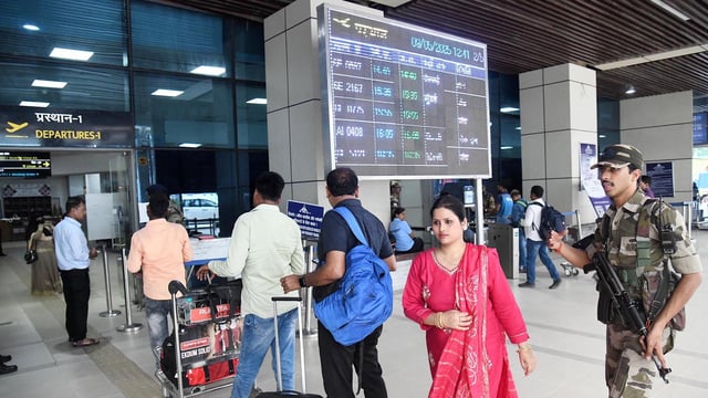 Central Industrial Security Forces (CISF) jawans at the Jai Prakash Narayan International Airport in Patna, Bihar, India, May, 9. 2025