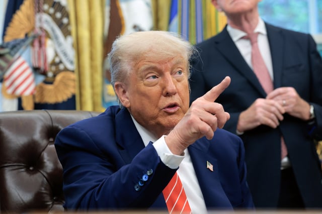 U.S. President Donald Trump pictured in the Oval Office at the White House on May 8, 2025, in Washington, DC.