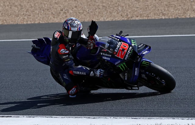 MotoGP - French Grand Prix - Bugatti Circuit, Le Mans, France - May 10, 2025 Monster Energy Yamaha MotoGP's Fabio Quartararo celebrates after qualifying in pole position REUTERS/Stephane Mahe