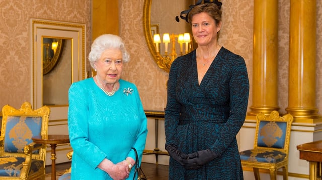 Barbara Woodward with the Queen at Buckingham Palace in 2015 when she was appointed ambassador to China