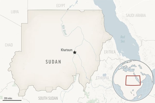 This is a locator map for Sudan with its capital, Khartoum. 