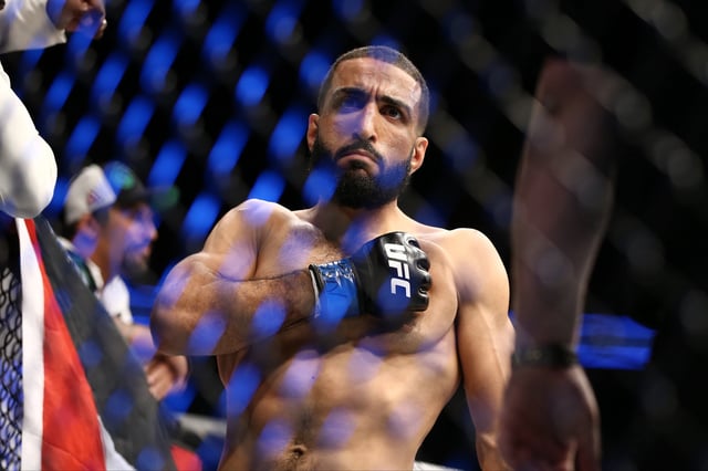 Belal Muhammad enters the Octagon before facing Jordan Mein in their welterweight bout duringduring the UFC 213 event at T-Mobile Arena on July 9, 2017 in Las Vegas, Nevada.